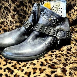 Gray booty with studded ankle strap